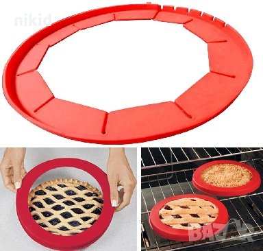 Регулируем ръб силиконов протектор тип падащо дъно за тава тави пай пица блат торта ринг, снимка 4 - Аксесоари за кухня - 33573180
