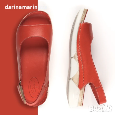 Нови размер 39 произведени в България женски 100% естествена кожа равни червени сандали