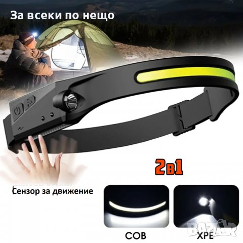 Челник 2в1 BL-G28-XPE + COB със сензор, батерия и USB зареждане, за риболов и къмпинг FPSH