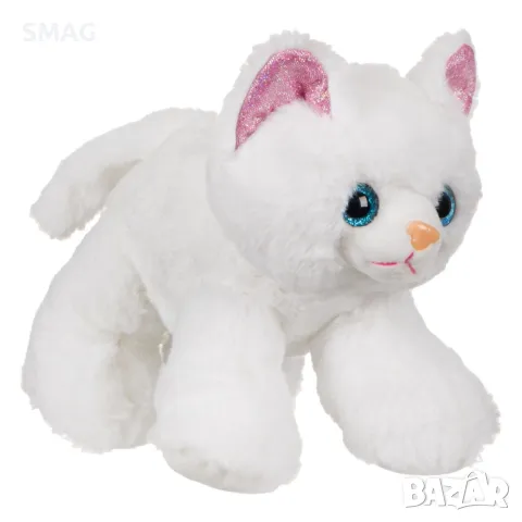 Плюшена бяла котка в чанта с лилав блясък S_1188837, снимка 3 - Плюшени играчки - 48500307