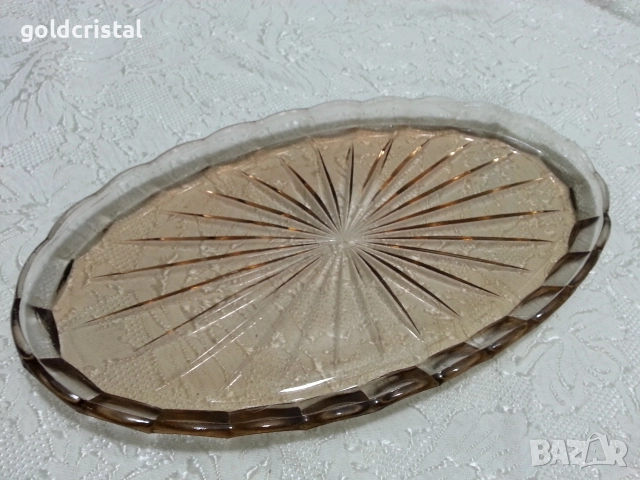 Стар стъклен поднос елипса , снимка 4 - Антикварни и старинни предмети - 24962864