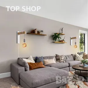 SENFAY индустриална ретро лампа с ключ и щепсел нощна лампа от дърво и метал е27, снимка 9 - Лампи за стена - 49093030