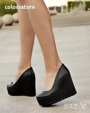 Обувки на платформа - черна кожа - SLK90 , снимка 1 - Дамски ежедневни обувки - 39435426