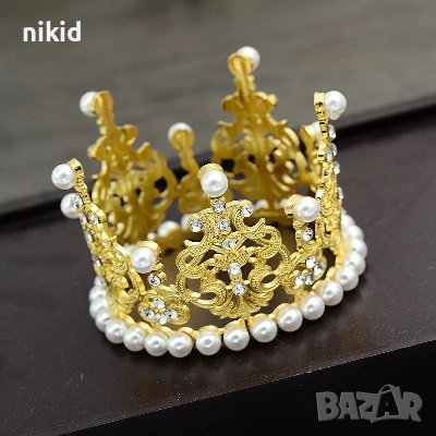 средна сребриста златиста черна корона Тиара с перли и камъчета метална за украса декор торта парти, снимка 6 - Други - 41886438