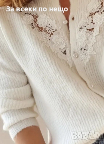 Бяла Жилетка С Брюкселска Дантела И Копчета Код S402, снимка 3 - Жилетки - 52730058