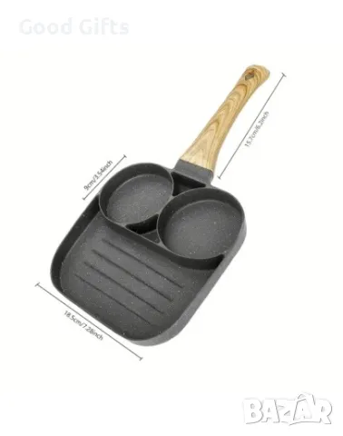 Тиган с незалепващо покритие за 2 броя яйца на очи и оребрено отделение за грил, снимка 4 - Други стоки за дома - 47506625