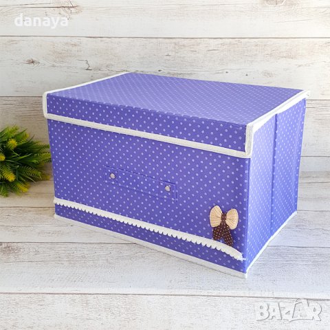 1734 Текстилна сгъваема кутия за съхранение с декорация панделка, снимка 1 - Органайзери - 30349090