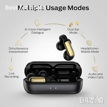 Monster AI Translation Earbuds Open , 3-в-1 безжични слушалки с преводач, снимка 3 - Bluetooth слушалки - 50562348