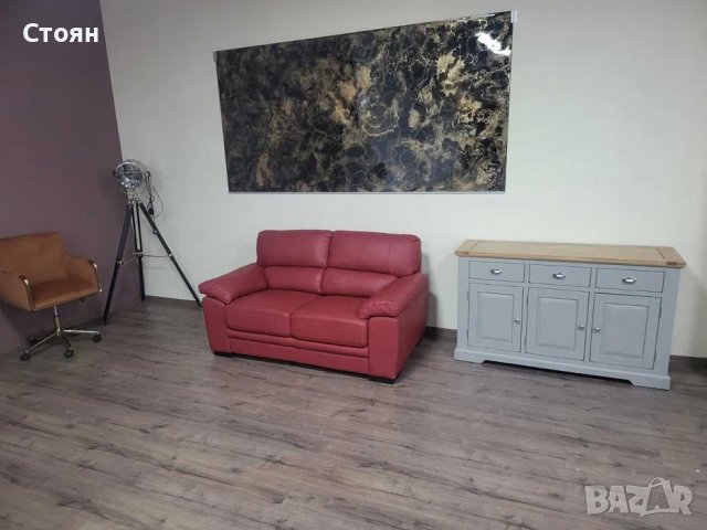 Червен кожен диван двойка, снимка 5 - Дивани и мека мебел - 43286254
