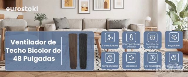 CJOY Безшумен таванен вентилатор с осветление 122 см и дистанционно управление, дървени 4 перки, снимка 5 - Вентилатори - 52566667