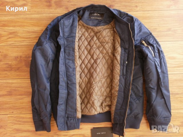 L Zara Men Bomber Jacket With back slogan, снимка 9 - Якета - 28917127