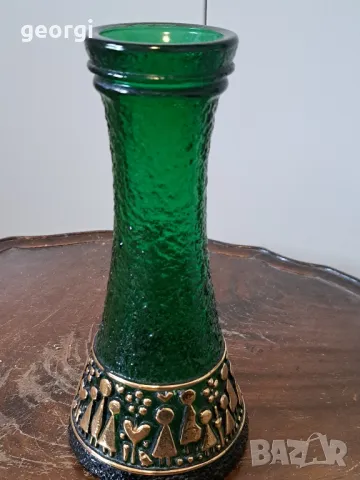 Стара немска ваза зелено стъкло с позлата 18/4