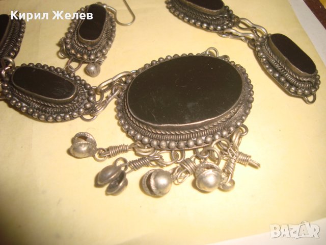 ОСМАНСКИ ГРИВНА и ОБЕЦА ПОСРЕБРЕНИ с ШЛИФОВАН ЧЕРЕН ОНИКС МАЙСТОРСКА СТАРА ИЗРАБОТКА НАКИТИ 23469, снимка 14 - Антикварни и старинни предмети - 33435042