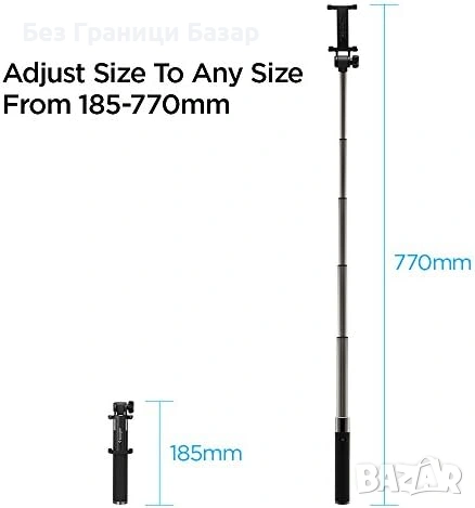 Нов Bluetooth селфи стик Spigen Velo, лек и компактен, дистанционно за снимки, снимка 5 - Чанти, стативи, аксесоари - 53096535