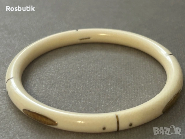 Рядка старинна гривна от истинска слонова кост със сребро , снимка 6 - Гривни - 53349263