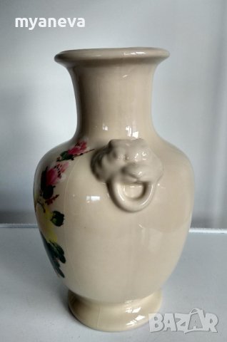 Порцеланова ваза от Виетнам с богата орнаментика и дръжки, лъвски глави ., снимка 5 - Вази - 43272011