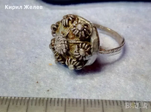 Старинен ВЪЗРОЖДЕНСКИ ФИЛИГРАНЕН СРЕБЪРЕН ПРЪСТЕН СРЕБРО ВИСОКА ПРОБА РЪЧНА КУЮМДЖИЙСКА РАБОТА 47507, снимка 12 - Антикварни и старинни предмети - 49294840