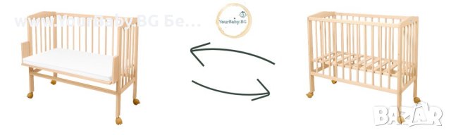 Странично Легло - Кошара 2в1 тип Next to Me с Матрак - Цвят Наторално, снимка 2 - Кошарки - 39410931