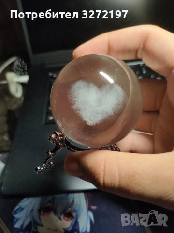 3D Прозрачен орнамент сърце в кристална топка 60 мм + стойка орнамент, снимка 3 - Статуетки - 43684326