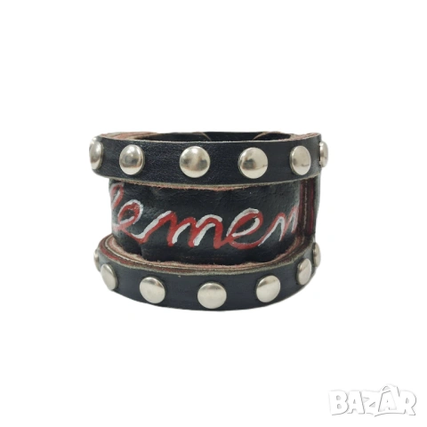 Тъмно Кафяв Кожен Маншет в Пънк/Рок Стил, Гривна с Капси