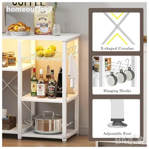 ПРОМОЦИЯ Многофункционална кухненска етажерка за съхранение с вграден контакт и usb порт 10CZSSW5S-W, снимка 5 - Етажерки - 49740996