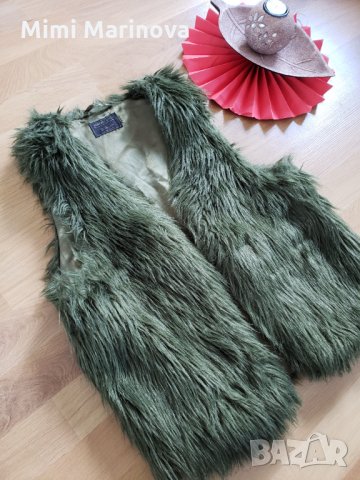 Тъмно зелено елече с косъм SuiteBlanco, снимка 1