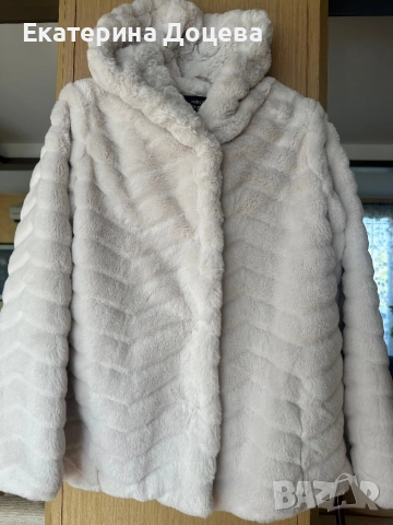 Топло пухкаво палто в екрю, снимка 2 - Палта, манта - 51715992