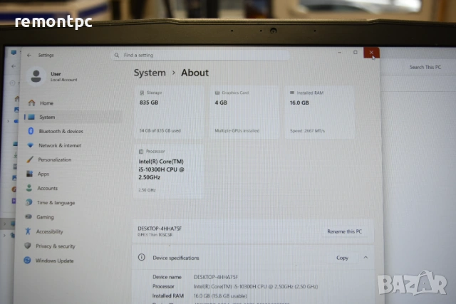 Gaming Laptop MSI GF63 10SCSR I5 16 GB 1650 TI SSD - топ състояние, снимка 7 - Лаптопи за игри - 53232154
