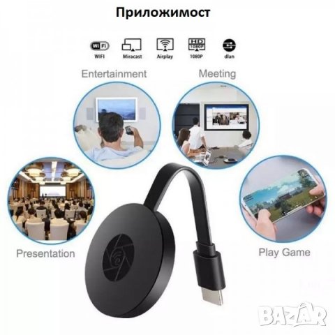 Chromecast / Устройство за безжично свързване на телефон към телевизор, снимка 1 - Друга електроника - 32784592