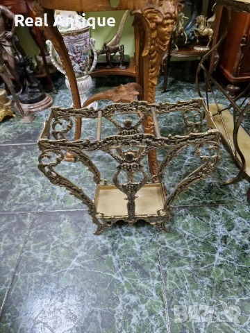 Уникална антикварна английска бронзова закачалка с огледало и чадърник , снимка 6 - Антикварни и старинни предмети - 50893035