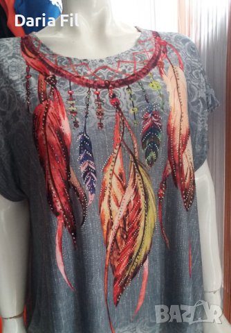 УНИКАЛНО КРАСИВА блуза с щампа "капан за сънища" и разноцветни камъчета по нея 3ХЛ размер , снимка 3 - Тениски - 37307881