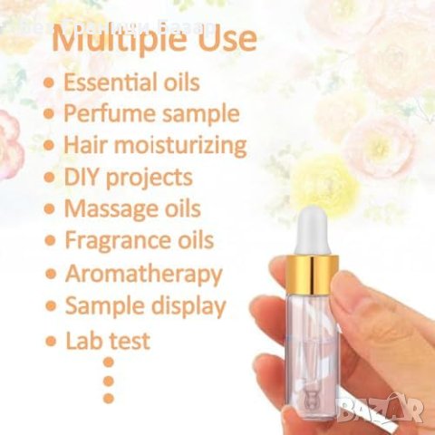 Нов Комплект 10 броя 5ml Стъклени Бутилки за Масла, Златист Капак, снимка 4 - Други - 43500401
