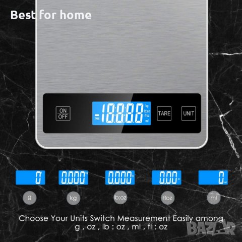 Акумулаторна кухненска везна 15 кг Лед с иноксово покритие, снимка 4 - Електронни везни - 43924833