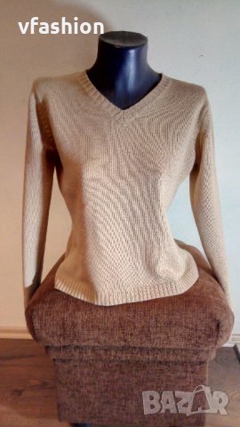 Вълнен пуловер BSK, бежев, снимка 2 - Блузи с дълъг ръкав и пуловери - 35203846