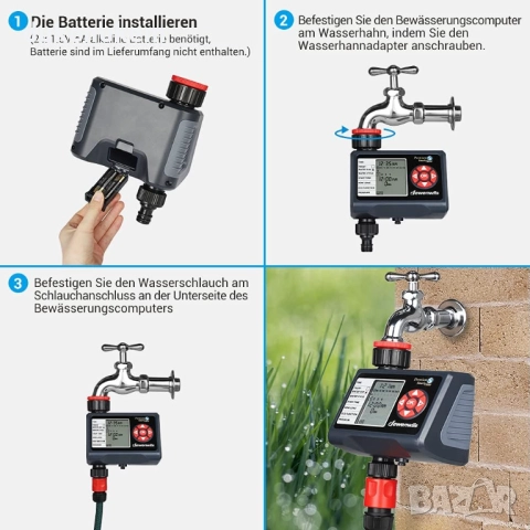 Автоматичен таймер за напояване, 4 поливки на ден, Rain Delay, Eco режим, ръчен старт, 1 вход, снимка 4 - Градински инструменти - 52412359