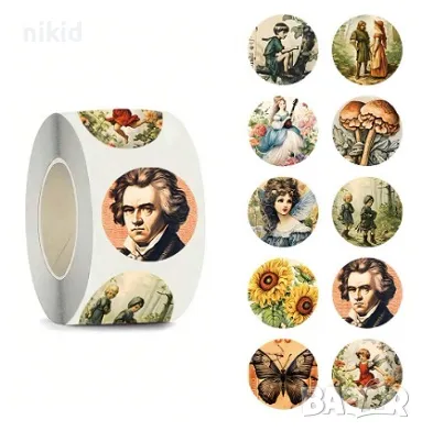 100 бр Ретро Винтидж арт самозалепващи лепенки стикери за ръчна изработка за подарък, снимка 2 - Други - 47523792