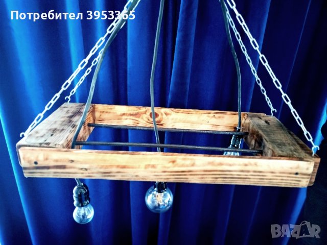 Дървен полилей с три крушки, снимка 6 - Лампи за таван - 43852673