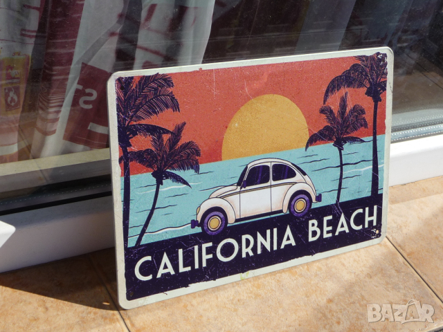 Метална табела кола Volkswagen Калифорния плаж изгрев залез, снимка 2 - Декорация за дома - 44874948