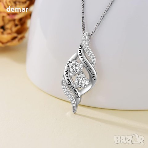 OCJ Sister Сребърно колие с медальон, гравирано Always My Sister Forever My Friend, снимка 3 - Колиета, медальони, синджири - 43947719