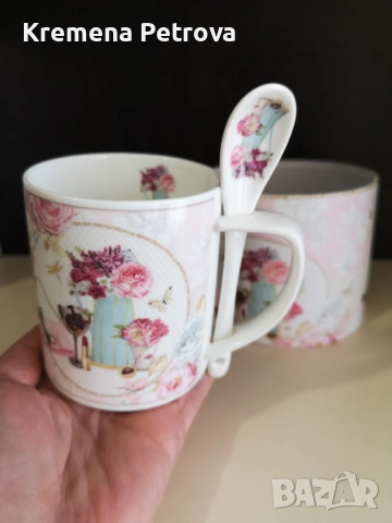 Нова Чаша с лъжичка в подаръчна кутия, Букет, WISEN, снимка 3 - Чаши - 52663475