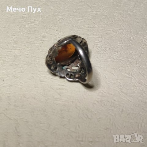 Стар сребърен пръстен с кехлибар (194), снимка 7 - Пръстени - 43122257