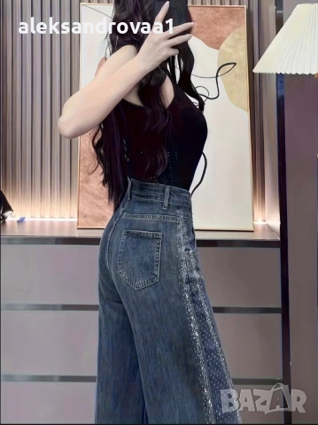 Модерни дънки с камъчета – висока талия, Wide Leg, снимка 3 - Дънки - 53233742