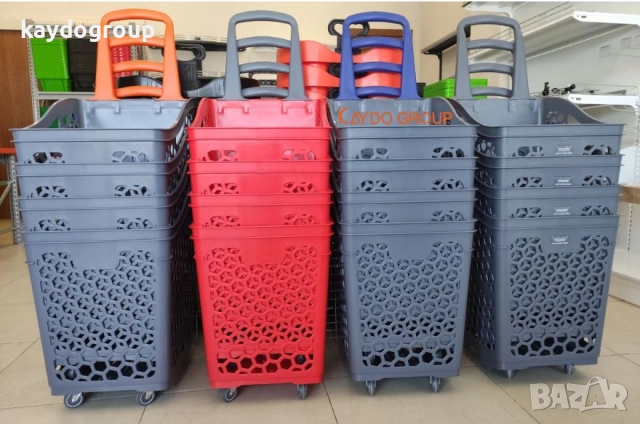  PVC кошница за пазаруване с колела,сива със синя дръжка 75 литра, снимка 2 - Оборудване за магазин - 44837946