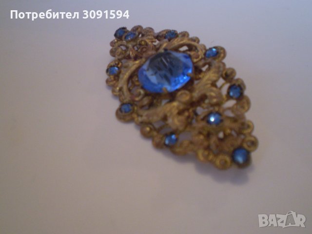 антикварна брошка  сини кристали , снимка 2 - Антикварни и старинни предмети - 37983099