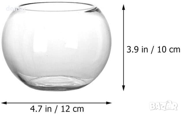 Кръгла стъклена ваза за цветя, микро терариум, купа за златни рибки, 12х12 см 2 бр. , снимка 2 - Вази - 43948397
