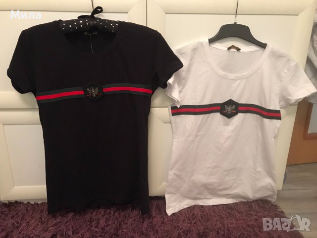 Тениска Бяла, черна, Gucci, снимка 2 - Тениски - 40465556