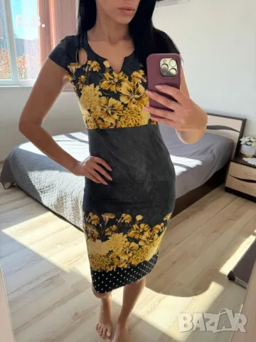 Елегантна жълто/сива рокля, М размер