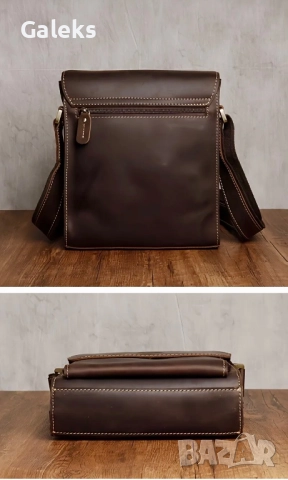 Луксозна кожена чанта за през рамо/ Кавалер • Кафява Crazy Horse естест. кожа!!, снимка 9 - Чанти - 50309158