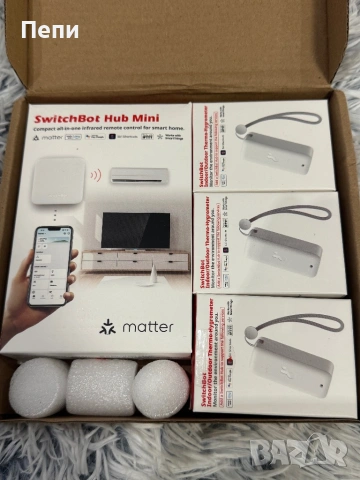 Комплект SwitchBot – Hub Mini (Matter) + 3× Thermo-Hygrometer (Indoor/Outdoor)