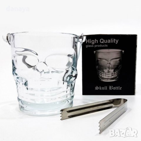 1379 Стъклена купа за лед с щипка ледарка ЧЕРЕП 900ml, снимка 2 - Прибори за хранене, готвене и сервиране - 27989774